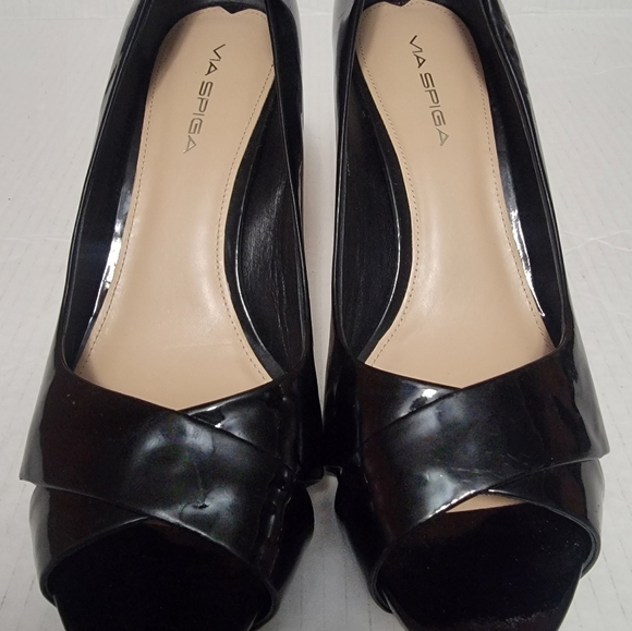 VIA SPIGA Patent Black Heels Size 9 euc - Picture 3 of 7
